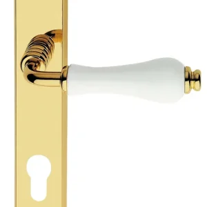 Maniglia placca Dalia ottone lucido porcellana bianca LINEACALI placca con foro yale 801yale Direct Beschikbaar